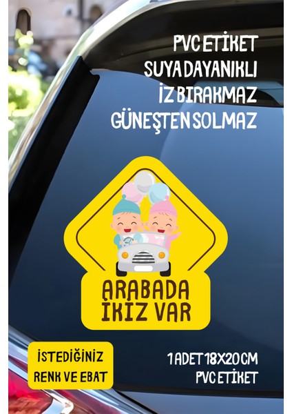 Arabada Ikiz Bebek Var Araba-Motosiklet Cam Etiket Sticker - Erkek ve Kız