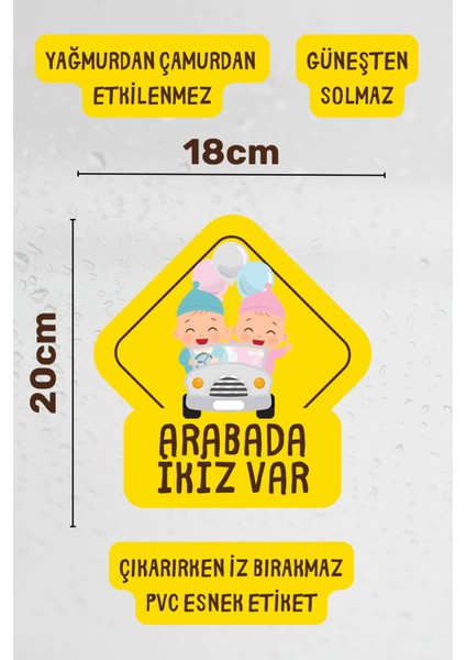 Arabada Ikiz Bebek Var Araba-Motosiklet Cam Etiket Sticker - Erkek ve Kız fiyatları