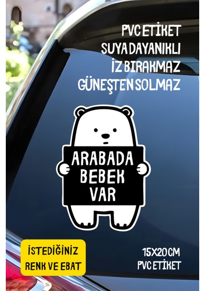 Arabada Bebek Var Ayıcık Figürlü Araba-Motosiklet Cam Etiket Sticker - Unisex
