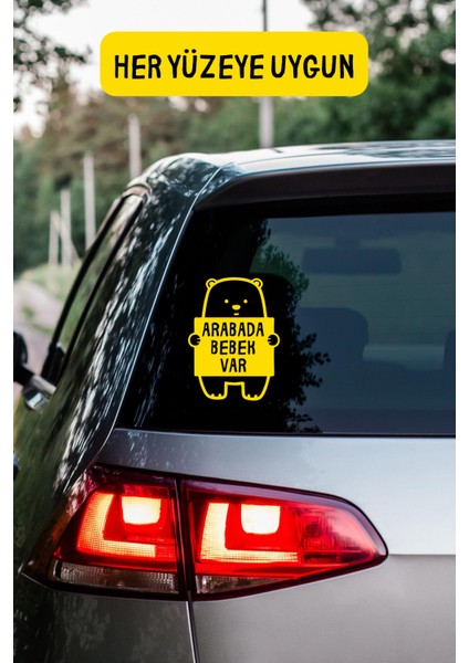 Arabada Bebek Var Ayıcık Figürlü Araba-Motosiklet Cam Etiket Sticker - Unisex modelleri
