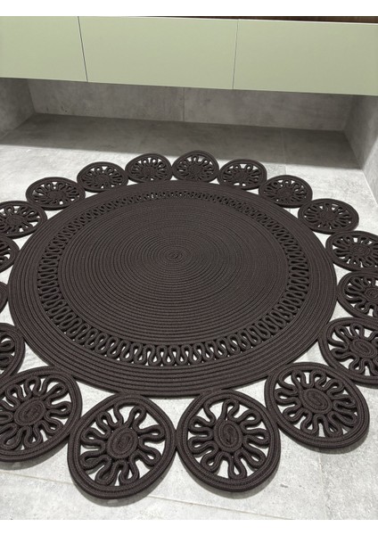 Buganvilla Antrasit Hasır Kordon Halat Jüt Çiçek Desenli El Dokuma Antre Yatak Odası Kilim Paspas