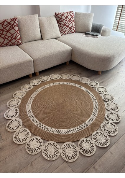 Buganvilla Hasır Jüt Çiçek Desenli El Dokuma Antre Salon Mutfak Yatak Odası Kilim Paspas