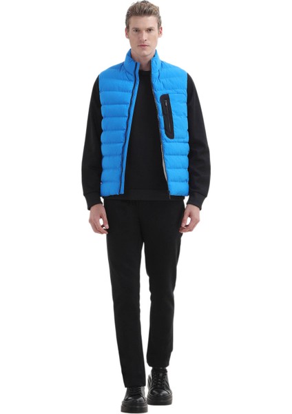 Mavi Regular Fit Dik Yaka Casual Dokuma Spor Yelek