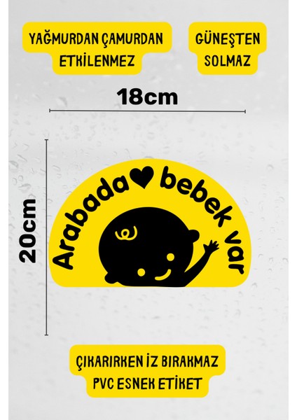 Arabada Bebek Var Araba-Motosiklet Cam Etiket Sticker - Unisex fiyatları