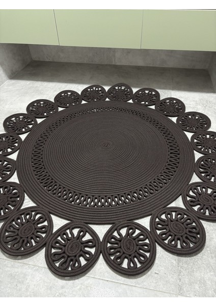 Buganvilla Antrasit Hasır Kordon Halat Jüt Çiçek Desenli El Dokuma Antre Yatak Odası Kilim Paspas