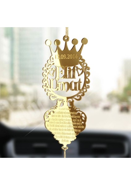 Kişiye Özel Tarihli Ayetel Kürsi Desenli Kral Tacı Pleksi Araba Dikiz Aynası Süsü fiyatları