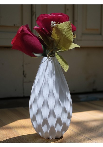 3D Baskı Spiral Desenli Dekoratif Vazo 18 cm - Beyaz