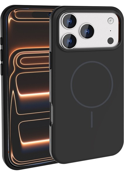 iPhone 17 Pro Max Kılıf M-Safe Şarj Özellikli Metal Kamera Çerçeveli Ecrz Edi Silikon Kapak - Siyah