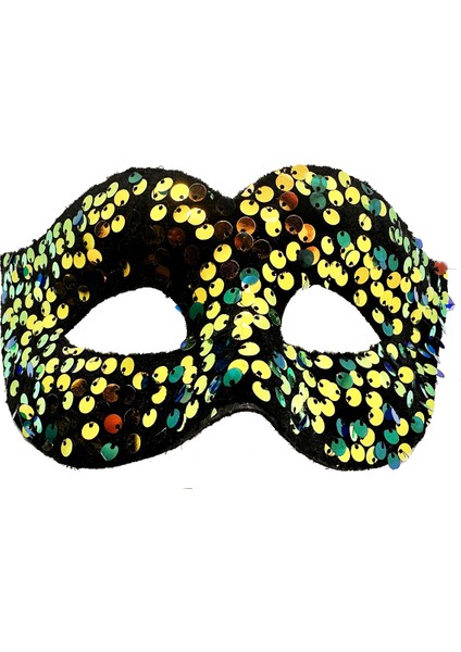 Altın Renk Arkadan Lastikli Pul Payet İşlemeli Balo After Parti Maskesi fiyatları