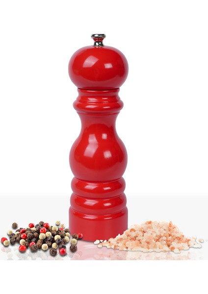 Kırmızı Ahşap Tuz ve Karabiber El Değirmeni Öğütücü Grinder 18 Cm