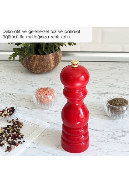Kırmızı Ahşap Tuz ve Karabiber El Değirmeni Öğütücü Grinder 18 Cm modelleri