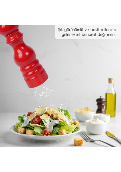 Kırmızı Ahşap Tuz ve Karabiber El Değirmeni Öğütücü Grinder 18 Cm fırsatları