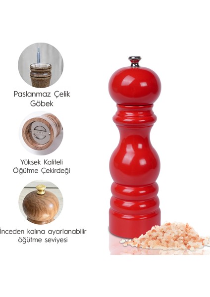 Kırmızı Ahşap Tuz ve Karabiber El Değirmeni Öğütücü Grinder 18 Cm indirimleri