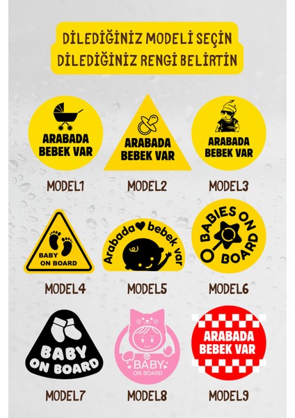 Arabada Bebek Var Araba-Motosiklet Cam Etiket Sticker 9 Farklı Seçenek - Unisex fiyatları