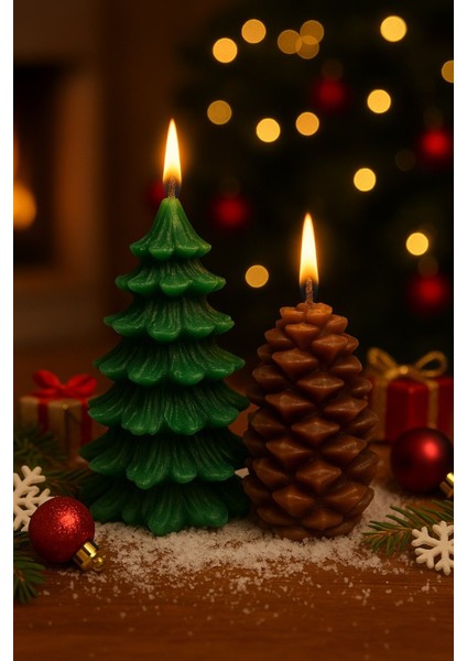 2’li yılbaşı Temalı Masa ve Ev Dekoru kozalak ve Çam Ağacı Temalı Doğal Mum Yılbaşı Hediye Seti fiyatları