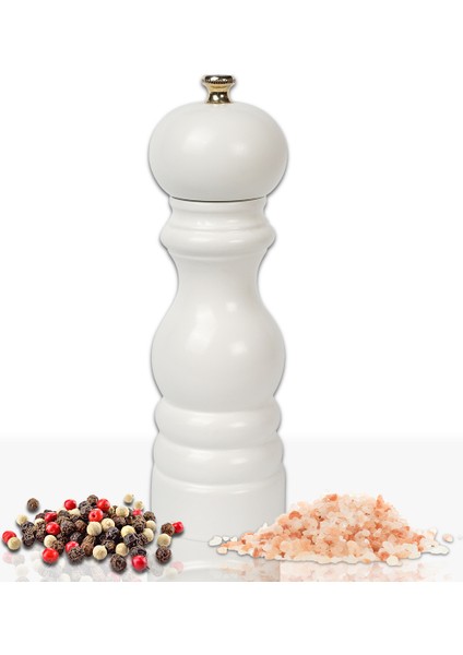 Beyaz Ahşap Tuz ve Karabiber El Değirmeni Öğütücü Grinder 18 Cm