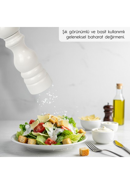Beyaz Ahşap Tuz ve Karabiber El Değirmeni Öğütücü Grinder 18 Cm fırsatları