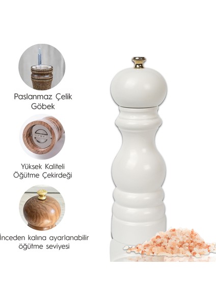 Beyaz Ahşap Tuz ve Karabiber El Değirmeni Öğütücü Grinder 18 Cm indirimleri