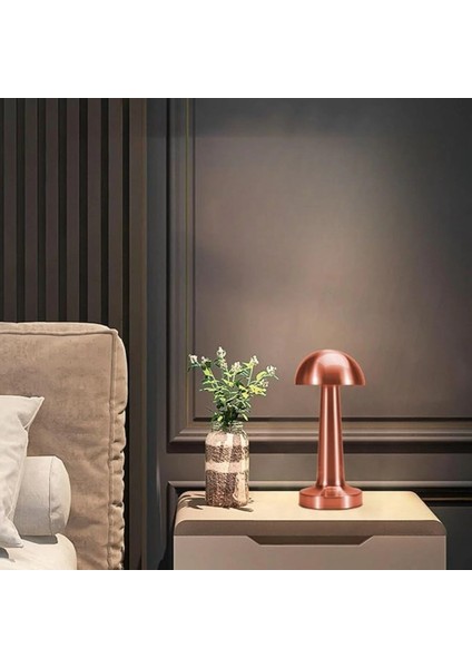 Mantar Model Bronz Renk Şarjlı Dokunmatik 3 Renkli LED Masa Lambası (5148)