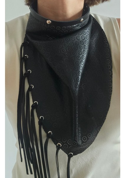 Hakiki Deri Siyah Püsküllü Fular Kolye modelleri