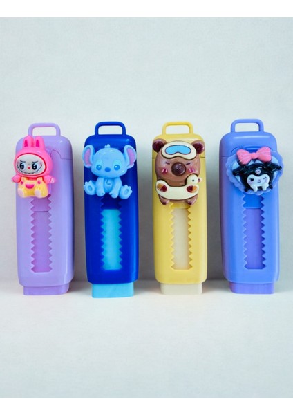 Kuromi Stitch Labubu Capybara Kapibara Sürgülü Silgi Seti 4 Adet Silgi