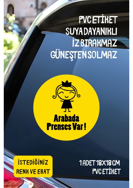 Arabada Prenses Var Araba-Motosiklet Cam Etiket Sticker - Kız Sarı