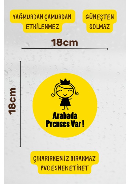 Arabada Prenses Var Araba-Motosiklet Cam Etiket Sticker - Kız Sarı fiyatları