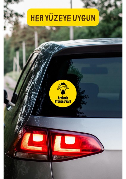 Arabada Prenses Var Araba-Motosiklet Cam Etiket Sticker - Kız Sarı modelleri