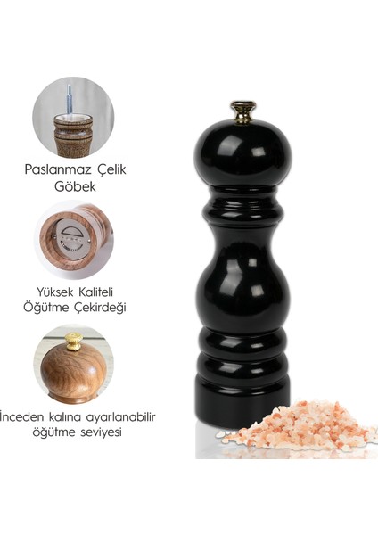 Siyah Ahşap Tuz ve Karabiber El Değirmeni Öğütücü Grinder 18 Cm indirimleri