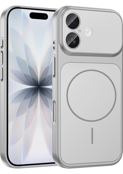 iPhone 16 Kılıf Hzrv M-Safe Şarj Özellikli Kamera Korumalı Formen Kapak - Gümüş