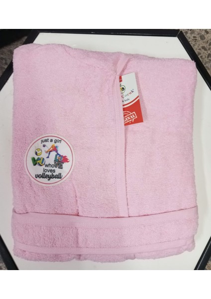 Pembe Voleybol Temalı Kapüşonlu Çocuk Bornozu fırsatları