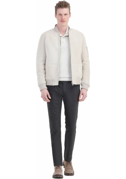 Bej Regular Fit Dik Yaka Casual Kürk Deri Mont