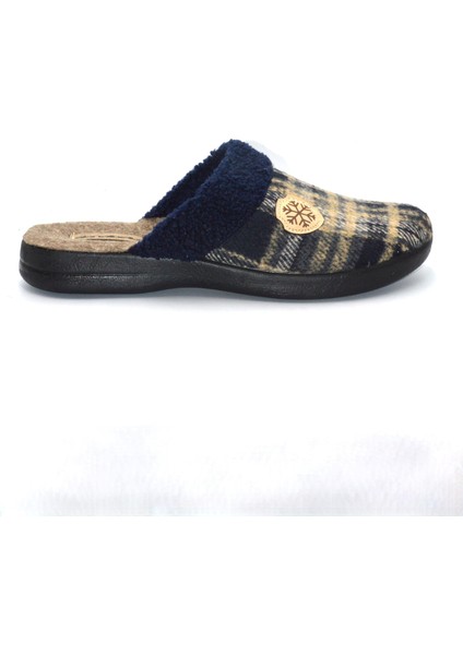 Erkek Lacivert Desenli Kışlık Ev Terliği