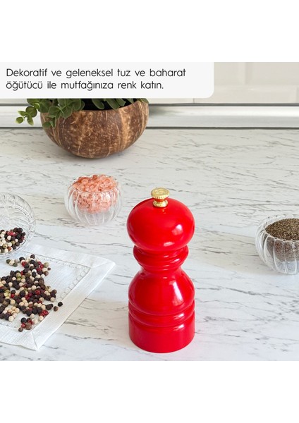 Kırmızı Ahşap Tuz ve Karabiber El Değirmeni Öğütücü Grinder 12 Cm modelleri