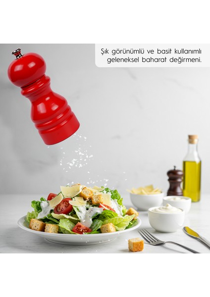 Kırmızı Ahşap Tuz ve Karabiber El Değirmeni Öğütücü Grinder 12 Cm fırsatları