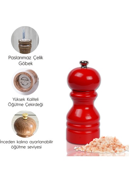 Kırmızı Ahşap Tuz ve Karabiber El Değirmeni Öğütücü Grinder 12 Cm indirimleri
