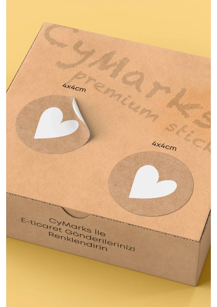 Kalp Desenli Sticker Paketleme Kargo Ambalaj Etiketi - 4X4CM 70 Adet modelleri