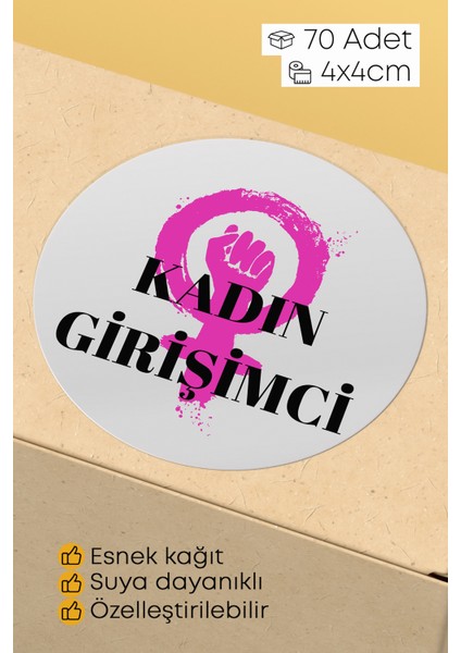 Kadının Girişimci Temalı Sticker Paketleme Kargo Ambalaj Etiketi - 4X4CM 70 Adet Yuvarlak