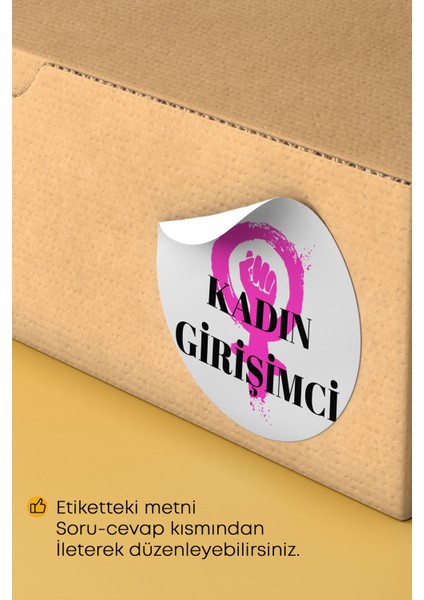 Kadının Girişimci Temalı Sticker Paketleme Kargo Ambalaj Etiketi - 4X4CM 70 Adet Yuvarlak fırsatları