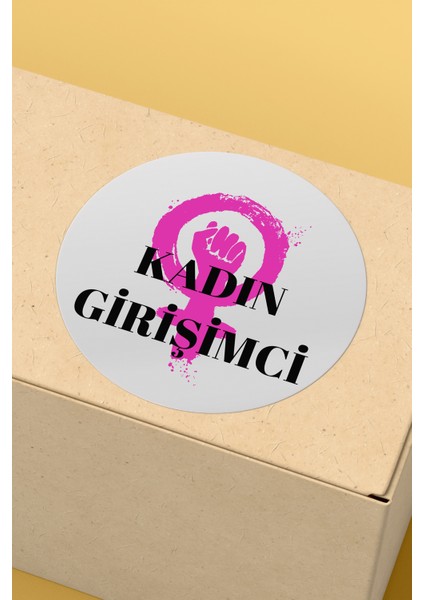 Kadının Girişimci Temalı Sticker Paketleme Kargo Ambalaj Etiketi - 4X4CM 70 Adet Yuvarlak