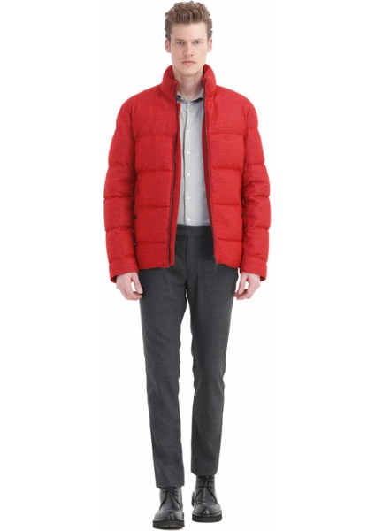 Kırmızı Regular Fit Dik Yaka Casual Dokuma Mont