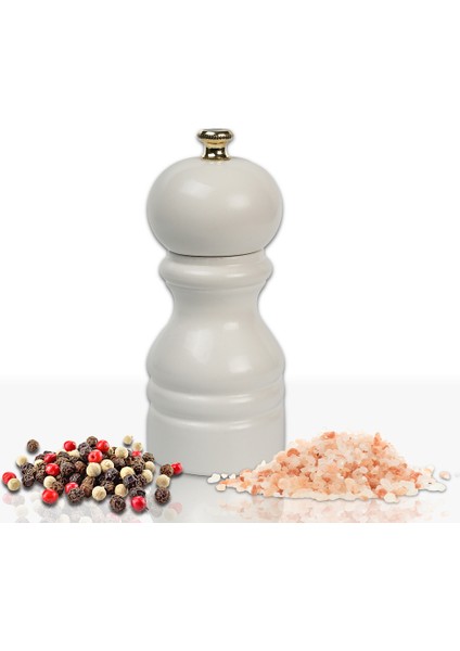 Beyaz Ahşap Tuz ve Karabiber El Değirmeni Öğütücü Grinder 12 Cm