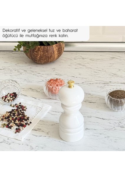 Beyaz Ahşap Tuz ve Karabiber El Değirmeni Öğütücü Grinder 12 Cm modelleri