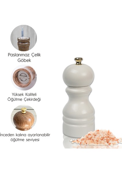 Beyaz Ahşap Tuz ve Karabiber El Değirmeni Öğütücü Grinder 12 Cm indirimleri
