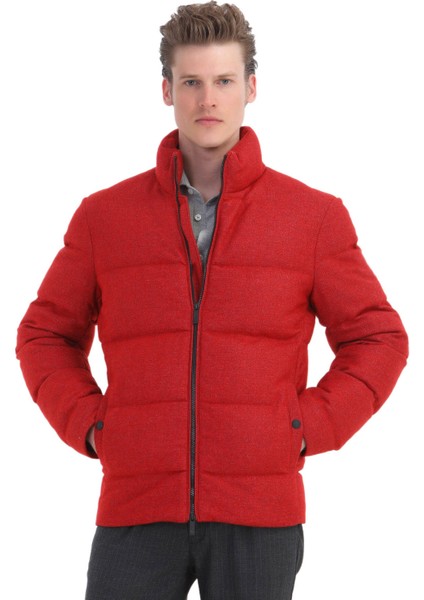 Kırmızı Regular Fit Dik Yaka Casual Dokuma Mont