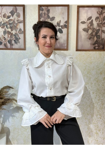 Ekru Kalp Yaka Sofi Gömlek