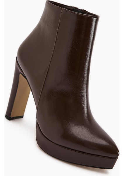 Abbie Kahve Sivri Burunlu Yüksek Topuklu Fermuarlı Bot