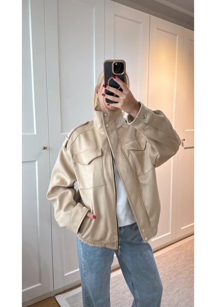 Süet Bomber Ceket -Taş indirimleri