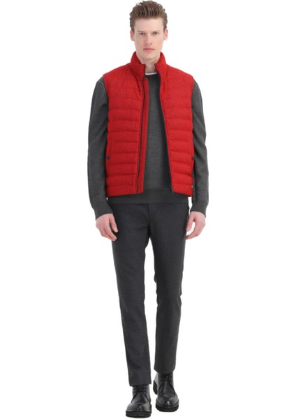 Kırmızı Regular Fit Dik Yaka Casual Dokuma Spor Yelek