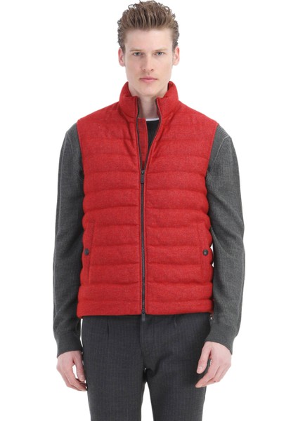Kırmızı Regular Fit Dik Yaka Casual Dokuma Spor Yelek